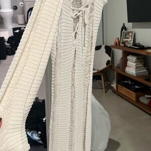 WHITE Maniere De Voir Laddere Knit Mini Dress